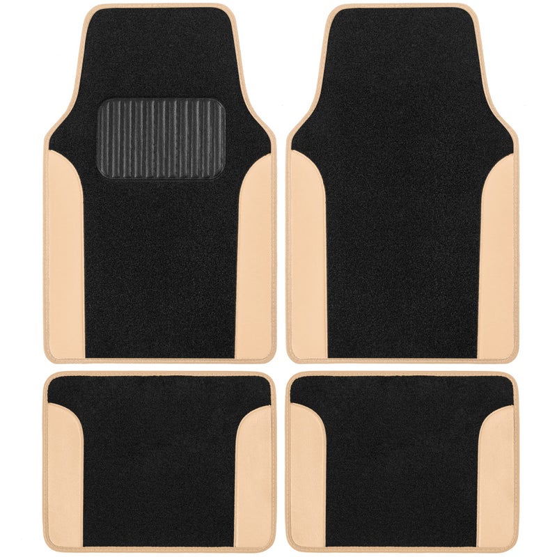 BDK PolyPro Beige Car Seat Covers Full Set with 4-Piece Car Floor Mats - Two-Tone Seat Covers for Cars with Carpet, Interior Covers for Auto Truck Van SUV - Image 2